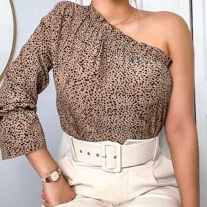 Polka Dot Leopard One Shoulder Ruffle Trim